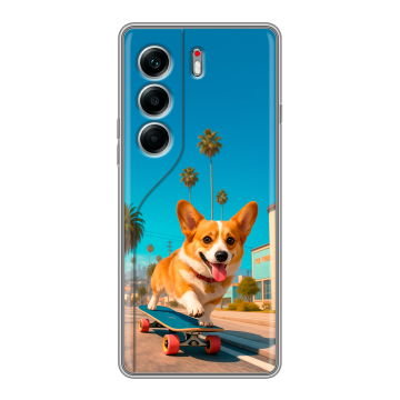 Силиконовый чехол на Tecno Camon 40 Pro 5G с принтом Корги на скейте Силиконовый чехол на Tecno Camon 40 Pro 5G с принтом Корги на скейте