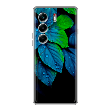 Силиконовый чехол на Tecno Camon 40 Pro 5G с принтом Листья и роса Силиконовый чехол на Tecno Camon 40 Pro 5G с принтом Листья и роса