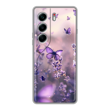 Силиконовый чехол на Tecno Camon 40 Pro 5G с принтом бабочки и лаванда