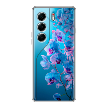 Силиконовый чехол на Tecno Camon 40 Pro 5G с принтом голубые орхидеи Силиконовый чехол на Tecno Camon 40 Pro 5G с принтом голубые орхидеи