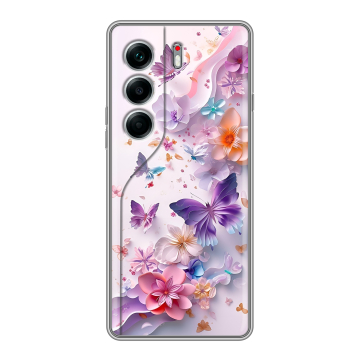 Силиконовый чехол на Tecno Camon 40 Pro 5G с принтом цветы бабочки Силиконовый чехол на Tecno Camon 40 Pro 5G с принтом цветы бабочки