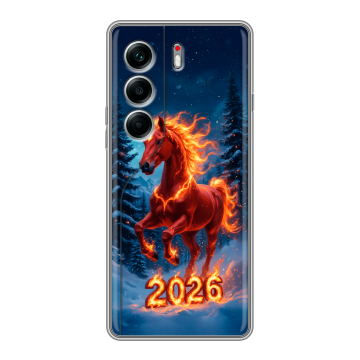 Силиконовый чехол на Tecno Camon 40 Pro 5G с принтом Новый год коня