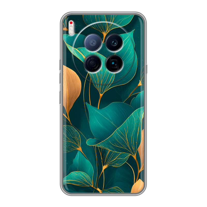 Силиконовый чехол на Tecno Camon 40 Premier 5G с принтом Листья и золото Силиконовый чехол на Tecno Camon 40 Premier 5G с принтом Листья и золото