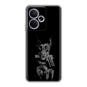 Силиконовый чехол на Realme 14T 5G с принтом Доберман и пистолет Силиконовый чехол на Realme 14T 5G с принтом Доберман и пистолет