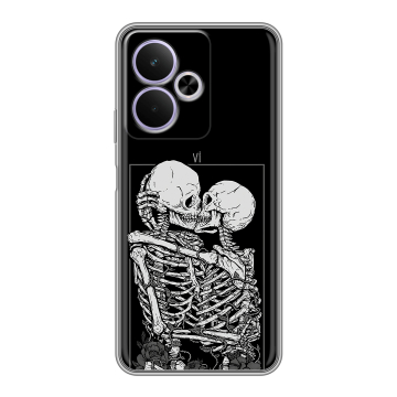 Силиконовый чехол на Realme 14T 5G с принтом Поцелуй скелетов