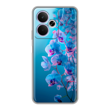 Силиконовый чехол на Realme 14T 5G с принтом голубые орхидеи Силиконовый чехол на Realme 14T 5G с принтом голубые орхидеи