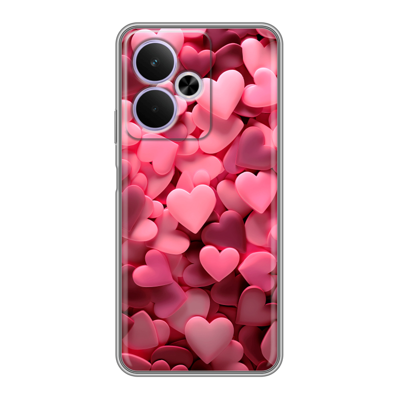 Силиконовый чехол на Realme 14T 5G с принтом розовые сердечки Силиконовый чехол на Realme 14T 5G с принтом розовые сердечки