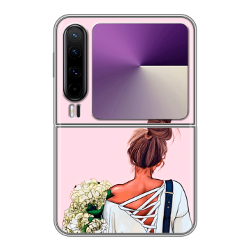Пластиковый чехол на HUAWEI Pura X с принтом Девушка и букет Пластиковый чехол на HUAWEI Pura X с принтом Девушка и букет