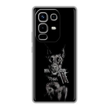 Силиконовый чехол на Infinix Note 50 4G с принтом Доберман и пистолет