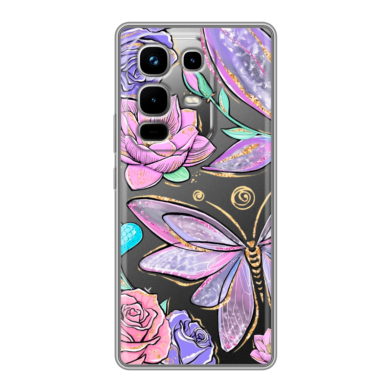 Силиконовый чехол на Infinix Note 50 4G с принтом Бабочки и цветы Силиконовый чехол на Infinix Note 50 4G с принтом Бабочки и цветы