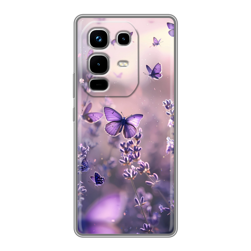 Силиконовый чехол на Infinix Note 50 4G с принтом бабочки и лаванда Силиконовый чехол на Infinix Note 50 4G с принтом бабочки и лаванда