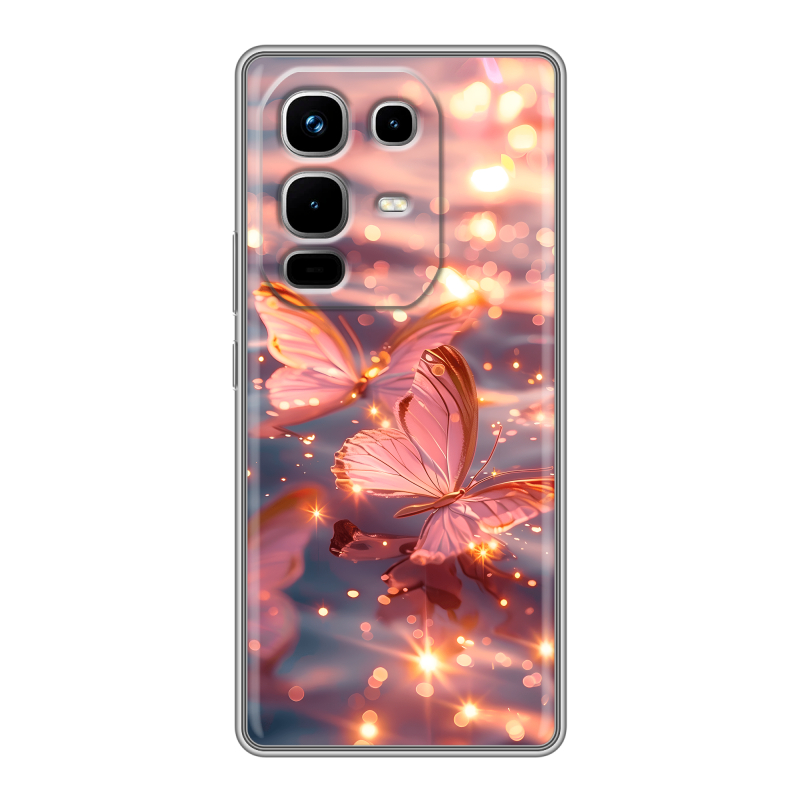 Силиконовый чехол на Infinix Note 50 4G с принтом бабочки розовые Силиконовый чехол на Infinix Note 50 4G с принтом бабочки розовые