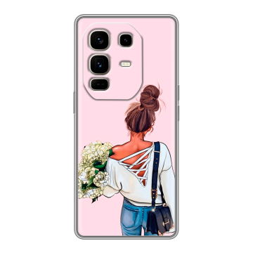 Силиконовый чехол на Infinix Note 50 Pro Plus с принтом Девушка и букет