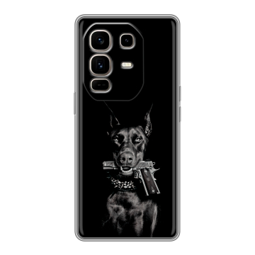 Силиконовый чехол на Infinix Note 50 Pro Plus с принтом Доберман и пистолет
