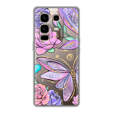 Силиконовый чехол на Infinix Note 50 Pro Plus с принтом Бабочки и цветы Силиконовый чехол на Infinix Note 50 Pro Plus с принтом Бабочки и цветы