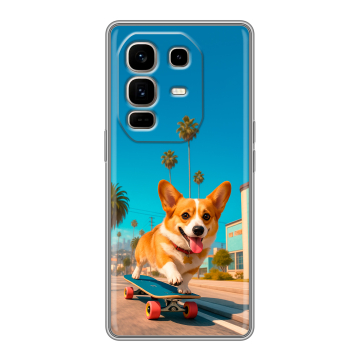 Силиконовый чехол на Infinix Note 50 Pro Plus с принтом Корги на скейте Силиконовый чехол на Infinix Note 50 Pro Plus с принтом Корги на скейте