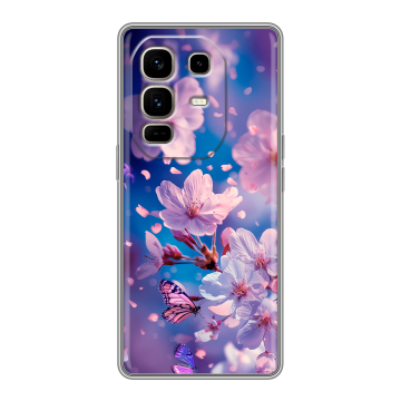 Силиконовый чехол на Infinix Note 50 Pro Plus с принтом цветы бабочки Силиконовый чехол на Infinix Note 50 Pro Plus с принтом цветы бабочки
