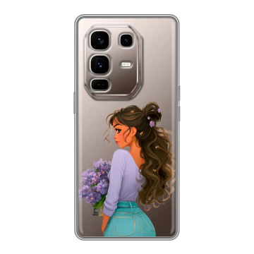 Силиконовый чехол на Infinix Note 50 Pro Plus с принтом девушка цветы Силиконовый чехол на Infinix Note 50 Pro Plus с принтом девушка цветы