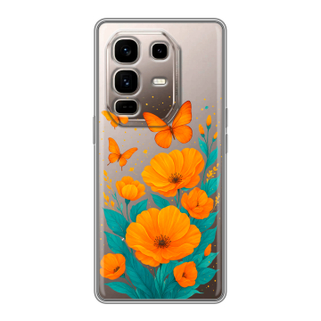 Силиконовый чехол на Infinix Note 50 Pro Plus с принтом цветы бабочки Силиконовый чехол на Infinix Note 50 Pro Plus с принтом цветы бабочки