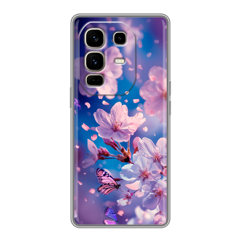 Силиконовый чехол на Infinix Note 50 Pro Plus с принтом цветы бабочки Силиконовый чехол на Infinix Note 50 Pro Plus с принтом цветы бабочки