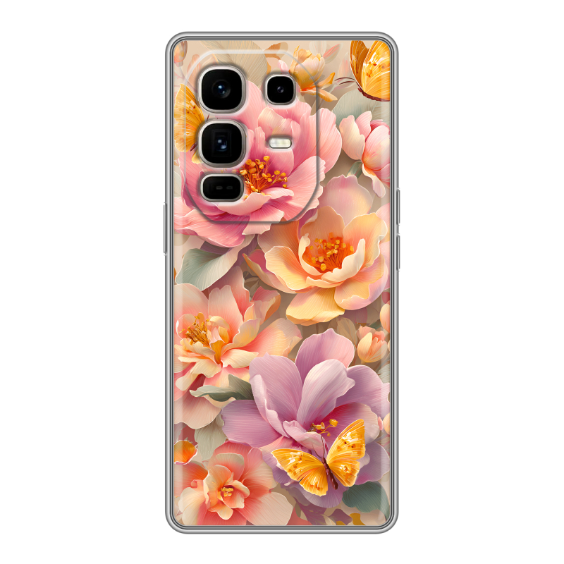 Силиконовый чехол на Infinix Note 50 Pro Plus с принтом Цветы и бабочки Силиконовый чехол на Infinix Note 50 Pro Plus с принтом Цветы и бабочки