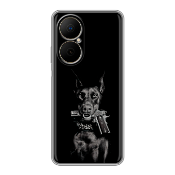 Силиконовый чехол на Huawei Nova Y73 с принтом Доберман и пистолет Силиконовый чехол на Huawei Nova Y73 с принтом Доберман и пистолет