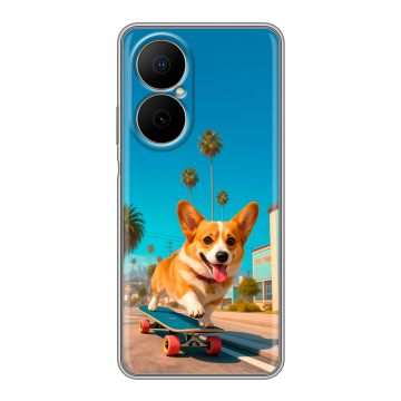 Силиконовый чехол на Huawei Nova Y73 с принтом Корги на скейте Силиконовый чехол на Huawei Nova Y73 с принтом Корги на скейте