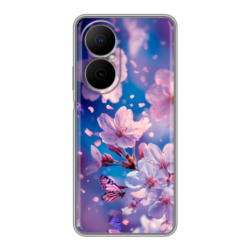 Силиконовый чехол на Huawei Nova Y73 с принтом цветы бабочки