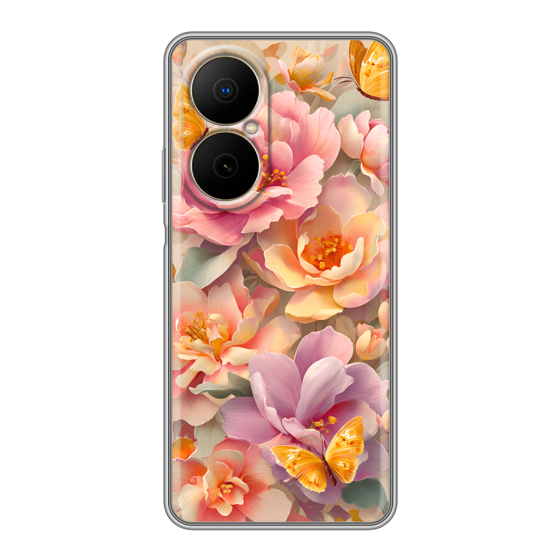 Силиконовый чехол на Huawei Nova Y73 с принтом Цветы и бабочки Силиконовый чехол на Huawei Nova Y73 с принтом Цветы и бабочки