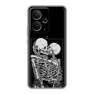 Силиконовый чехол на Realme 14 5G с принтом Поцелуй скелетов