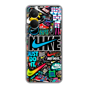 Силиконовый чехол на Realme 14 5G с принтом найк nike черный Силиконовый чехол на Realme 14 5G с принтом найк nike черный