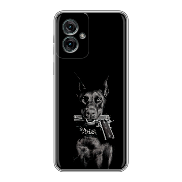 Силиконовый чехол на Motorola Moto G55 с принтом Доберман и пистолет