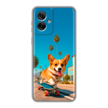 Силиконовый чехол на Motorola Moto G55 с принтом Корги на скейте