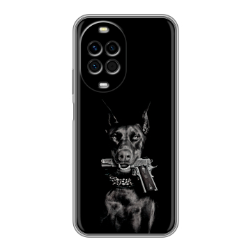 Силиконовый чехол на Huawei Nova 14 Pro с принтом Доберман и пистолет Силиконовый чехол на Huawei Nova 14 Pro с принтом Доберман и пистолет