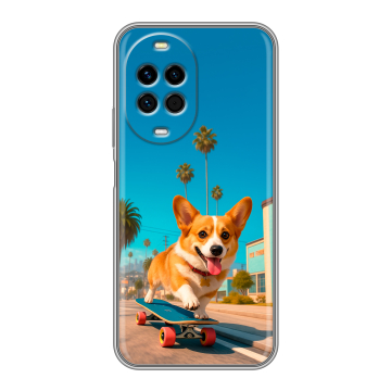 Силиконовый чехол на Huawei Nova 14 Pro с принтом Корги на скейте