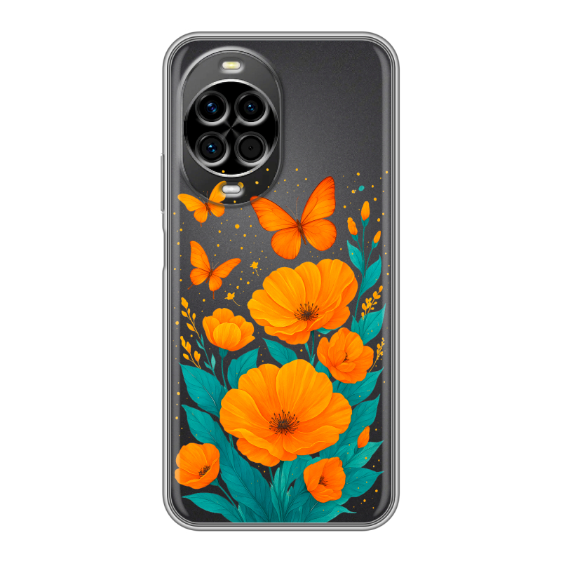 Силиконовый чехол на Huawei Nova 14 Pro с принтом цветы бабочки Силиконовый чехол на Huawei Nova 14 Pro с принтом цветы бабочки
