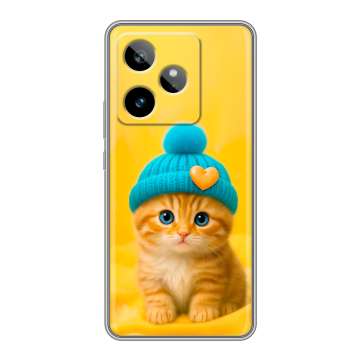 Силиконовый чехол на Realme GT 7T с принтом Котенок в шапке