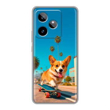 Силиконовый чехол на Realme GT 7T с принтом Корги на скейте