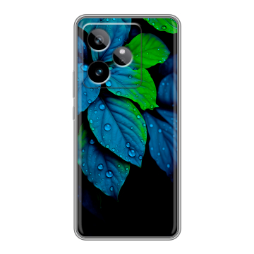 Силиконовый чехол на Realme GT 7T с принтом Листья и роса