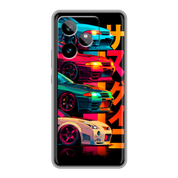 Силиконовый чехол на Realme GT 7T с принтом Гоночные машины
