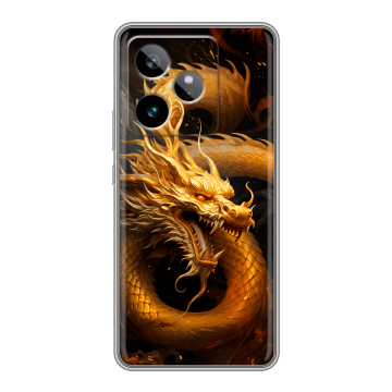 Силиконовый чехол на Realme GT 7T с принтом Золотой дракон