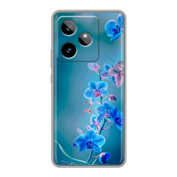 Силиконовый чехол на Realme GT 7T с принтом Голубые цветы Силиконовый чехол на Realme GT 7T с принтом Голубые цветы