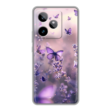 Силиконовый чехол на Realme GT 7T с принтом бабочки и лаванда Силиконовый чехол на Realme GT 7T с принтом бабочки и лаванда