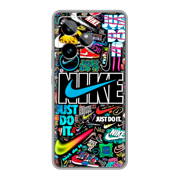 Силиконовый чехол на Realme GT 7T с принтом найк nike черный Силиконовый чехол на Realme GT 7T с принтом найк nike черный