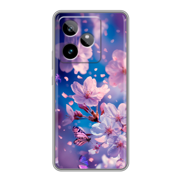 Силиконовый чехол на Realme GT 7T с принтом цветы бабочки Силиконовый чехол на Realme GT 7T с принтом цветы бабочки