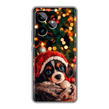 Силиконовый чехол на Realme GT 7T с принтом Новый год елка щенок Силиконовый чехол на Realme GT 7T с принтом Новый год елка щенок