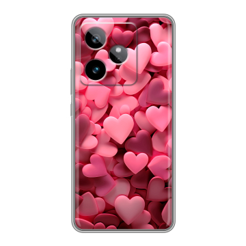 Силиконовый чехол на Realme GT 7T с принтом розовые сердечки Силиконовый чехол на Realme GT 7T с принтом розовые сердечки