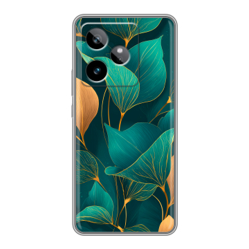 Силиконовый чехол на Realme GT 7T с принтом Листья и золото Силиконовый чехол на Realme GT 7T с принтом Листья и золото