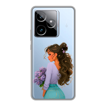 Силиконовый чехол на Realme GT 7T с принтом девушка цветы Силиконовый чехол на Realme GT 7T с принтом девушка цветы