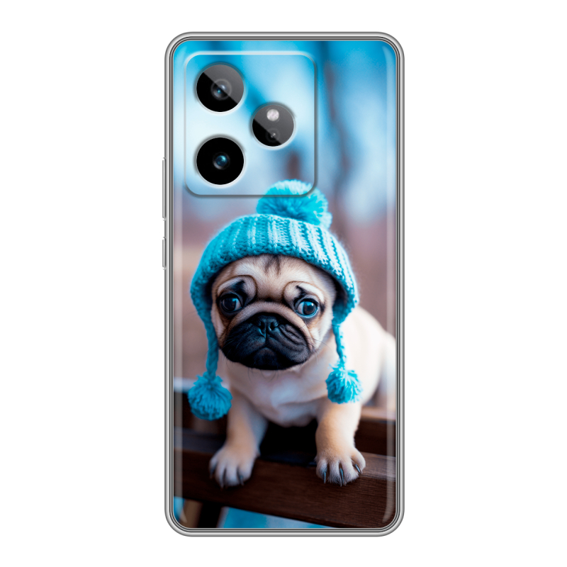 Силиконовый чехол на Realme GT 7T с принтом Мопс в шапке Силиконовый чехол на Realme GT 7T с принтом Мопс в шапке